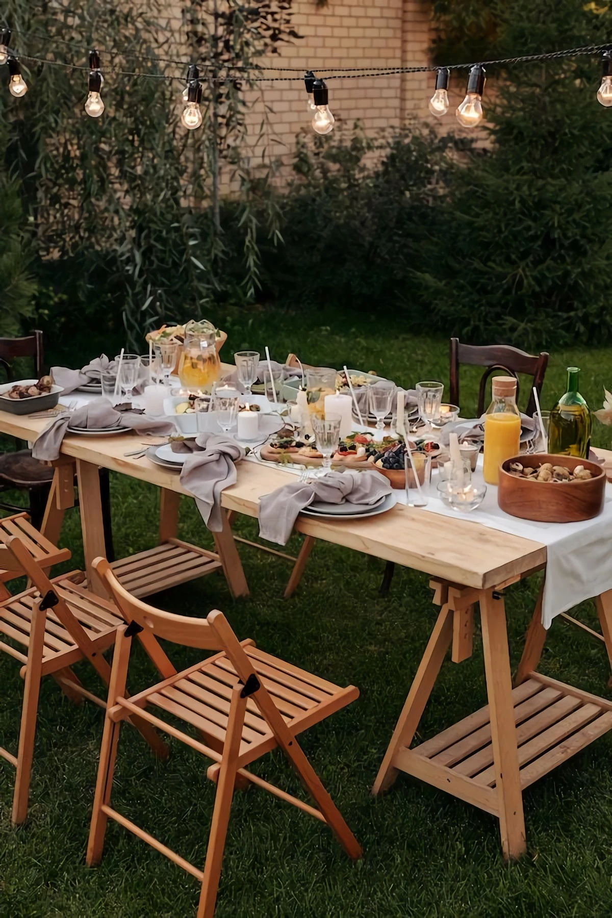 beautiful table with food in garden