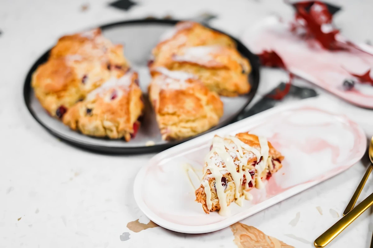 cranberry orange scones with drizzled white chocolate
