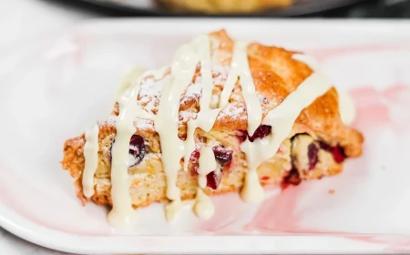 cranberry orange scones with melted drizzled white chocolate