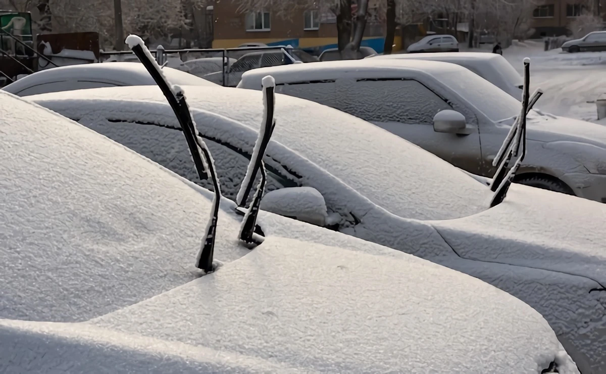 frosted cars with wipers in air