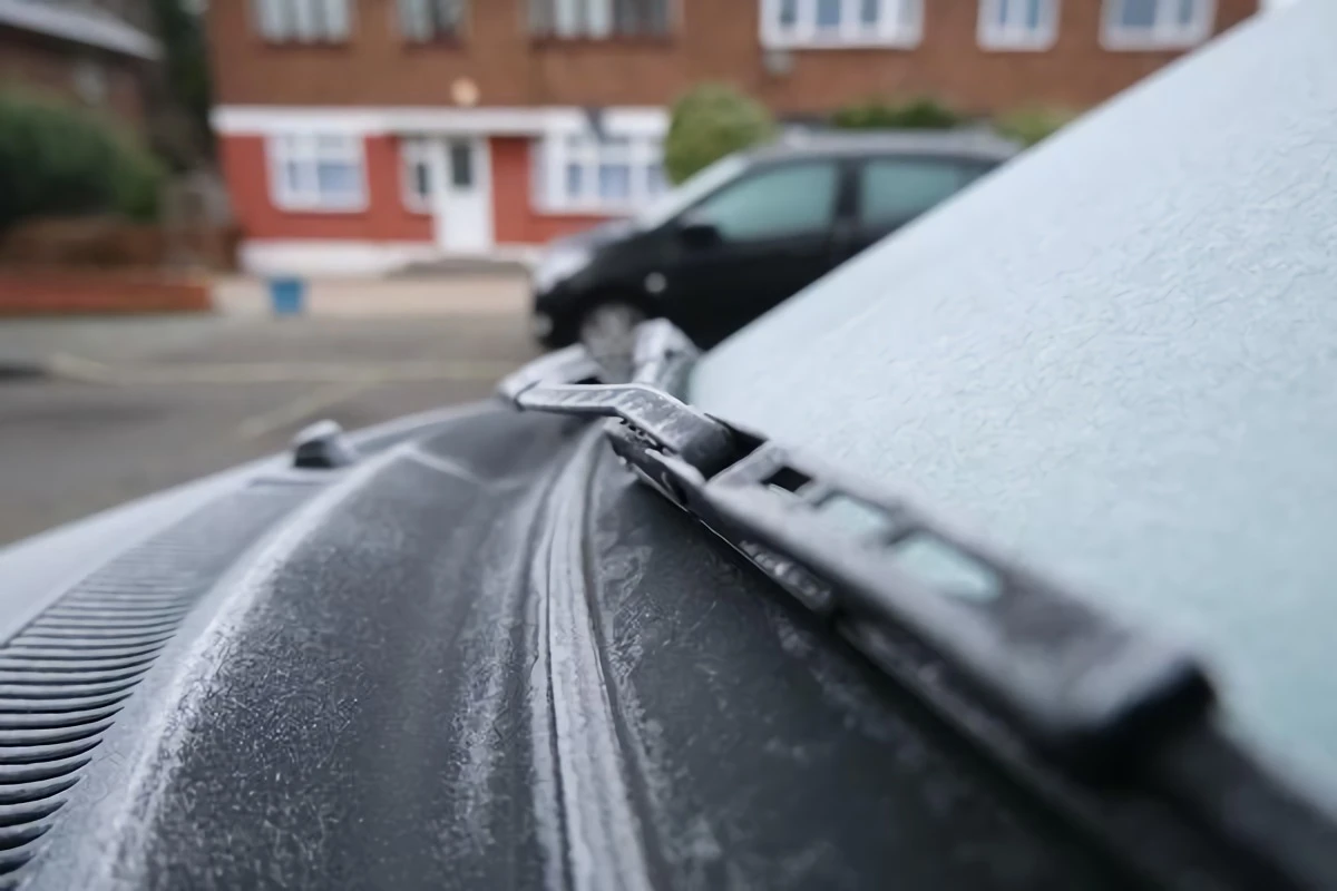 frosted windshield up close