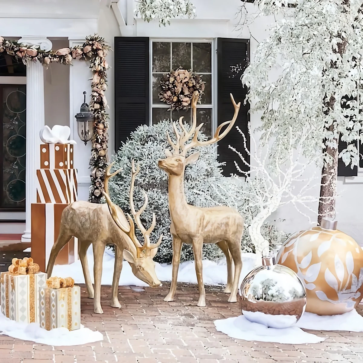 golden deer oversized wrapped gifts ornaments outdoor best christmas decorations ideas