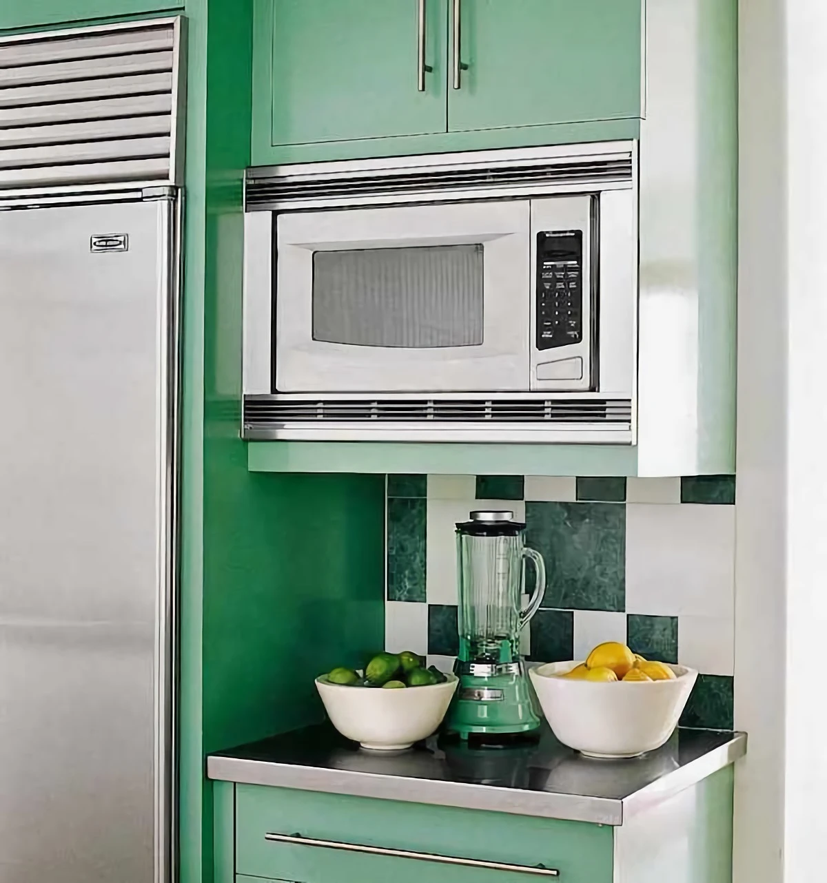 microwave hacks stainless steel microwave in green kitchen