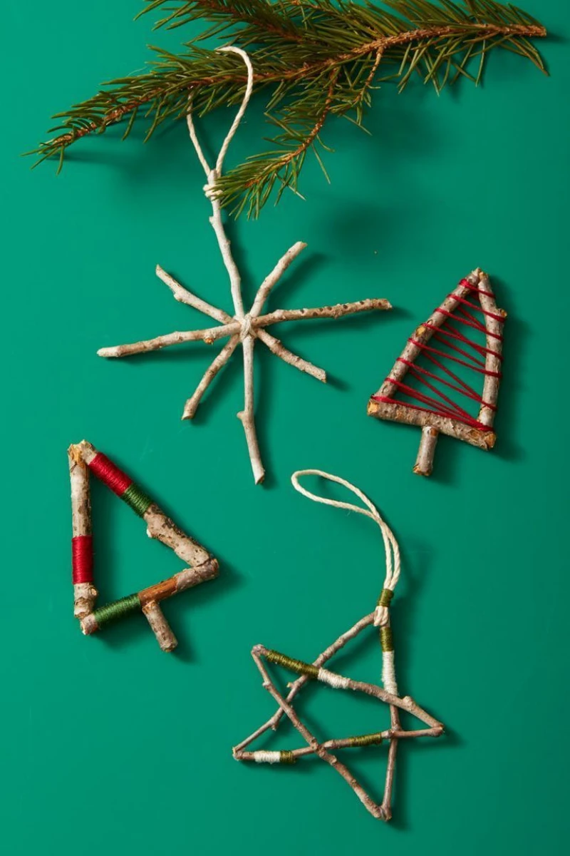 twig ornaments on a blue background