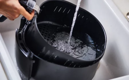 washing air fryer in the sink