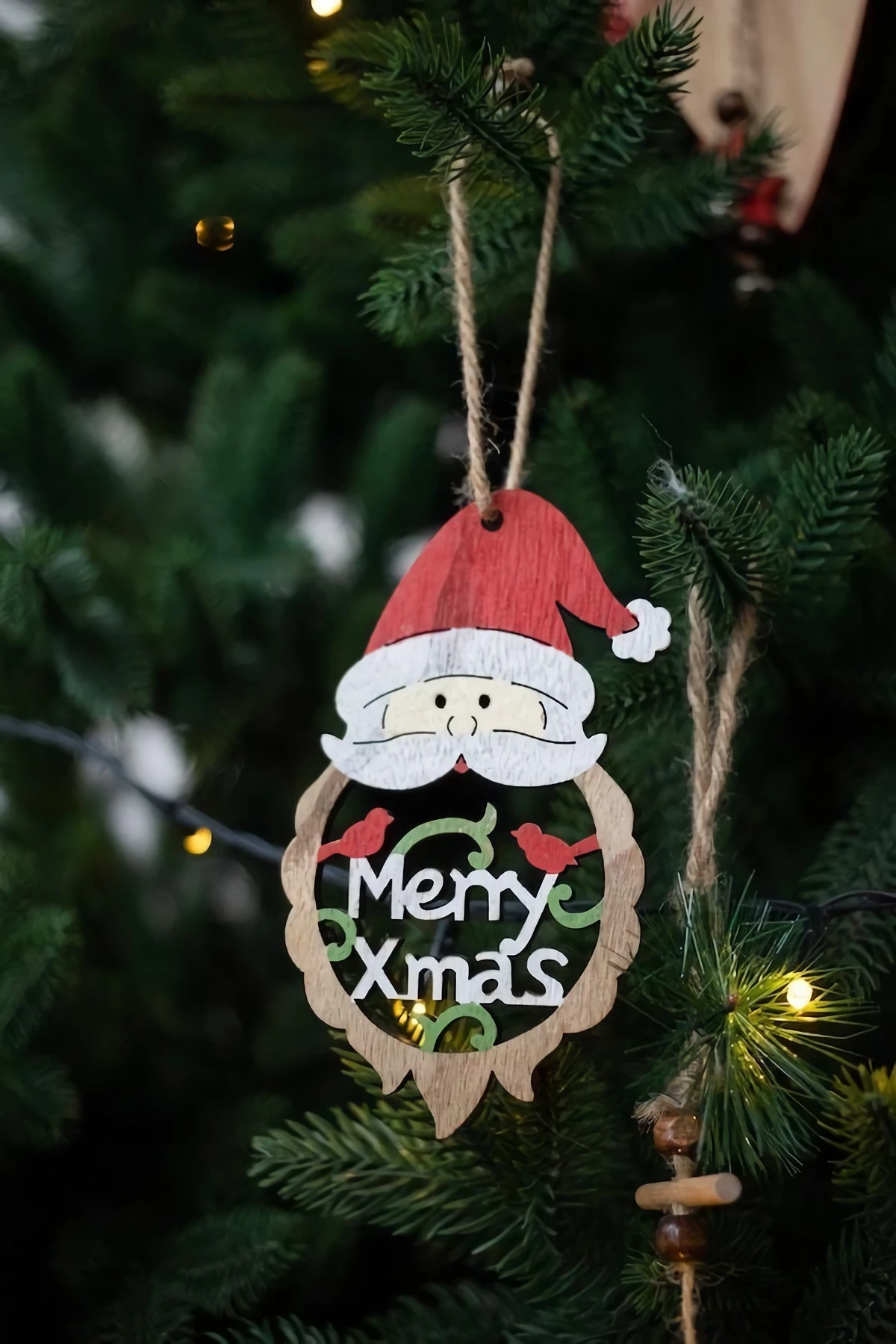wooden christmas ornament hanged