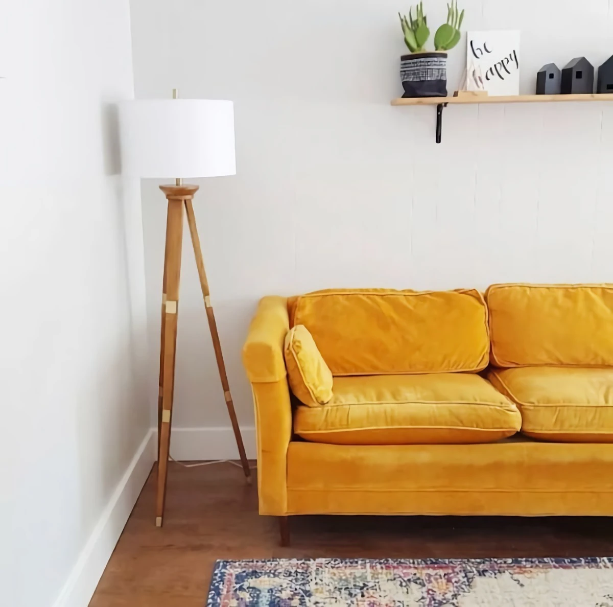 bright yellow suede couch