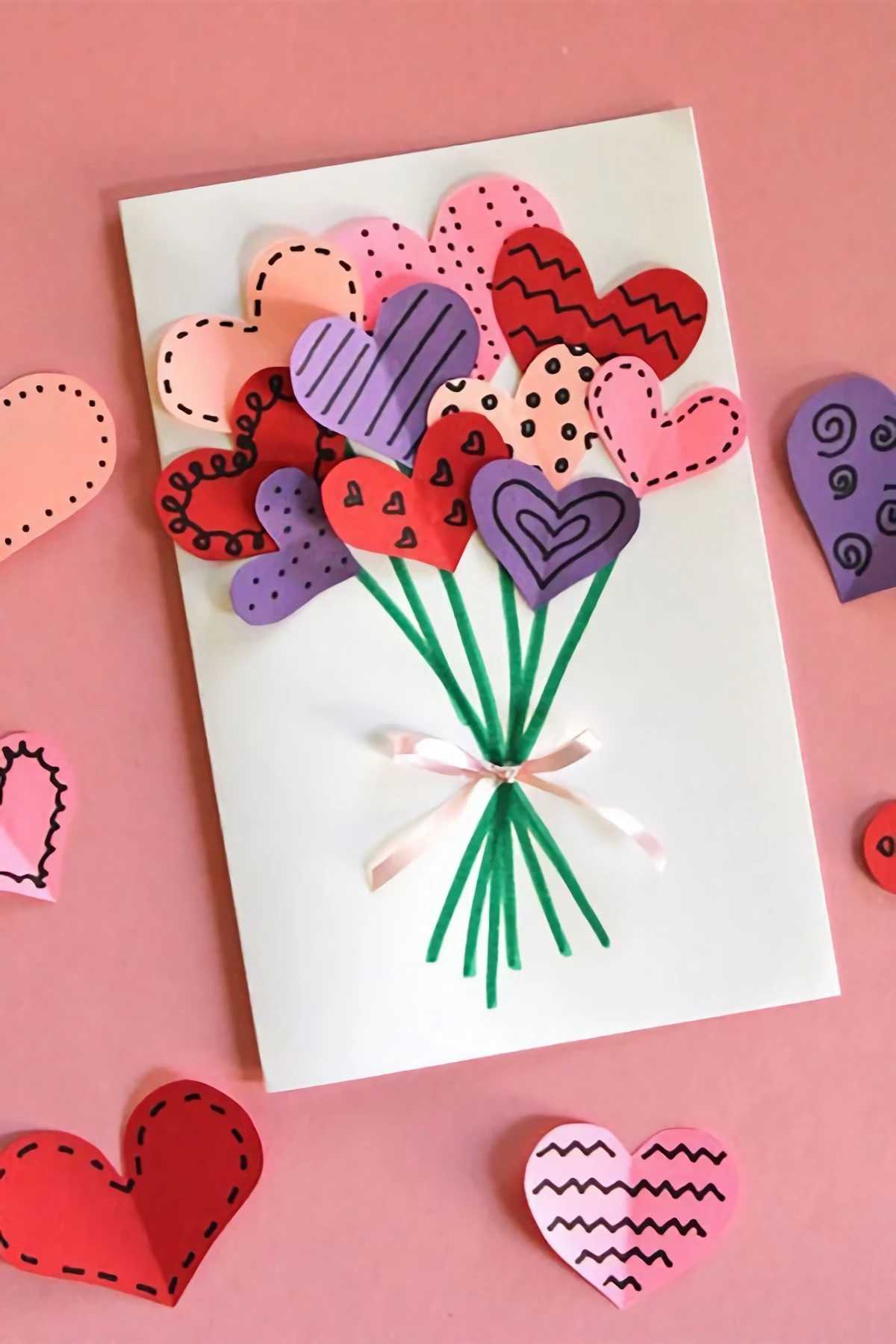 diy valentines day cards heart bouquet ribbon 600x777