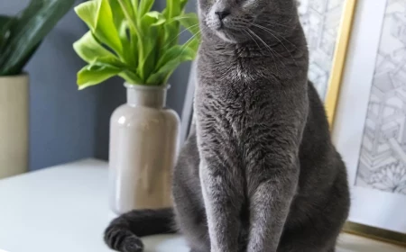gray cat sitting on shelf