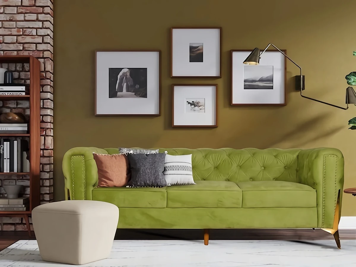 green soft suede couch