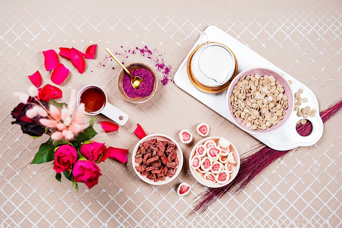 ingredients for valentines day chocolate bark