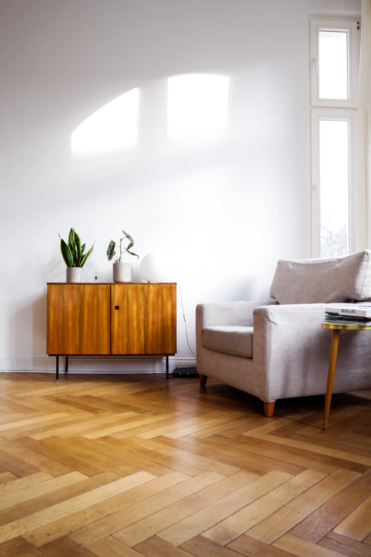 parquet floors with chair and table