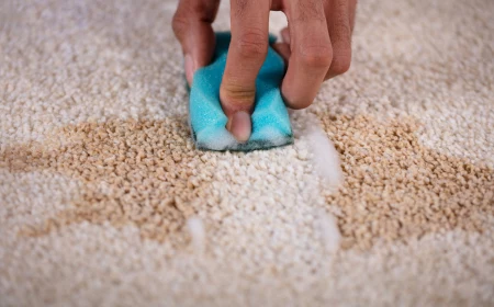 person cleaning up carpet stain