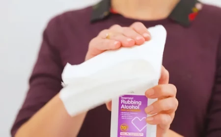 person wetting a rag with rubbing alcohol