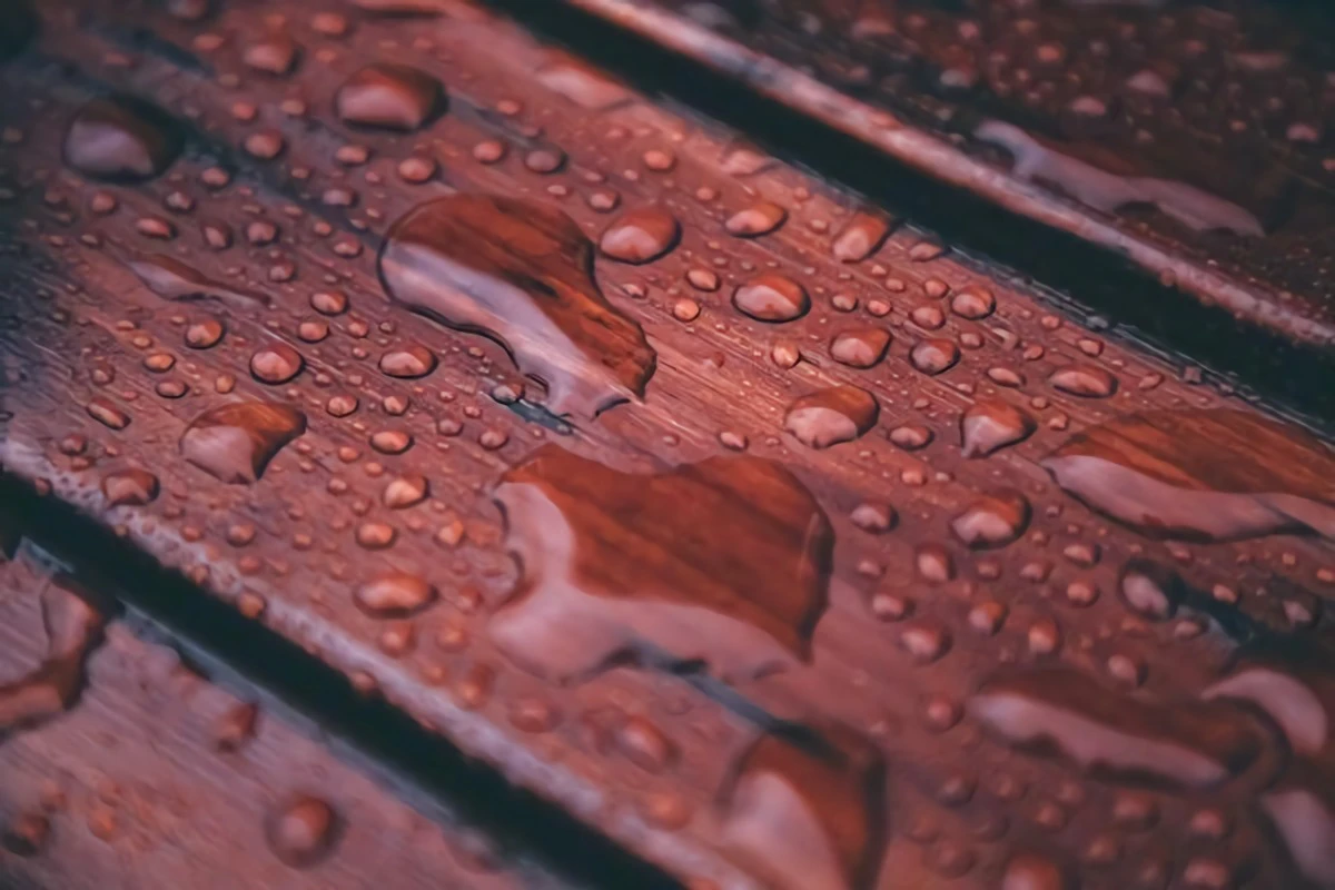 raindrops on wooden deck