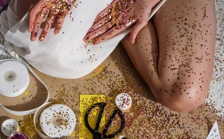 woman covered in glitter from doing diy