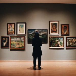 woman looking at a gallery wall
