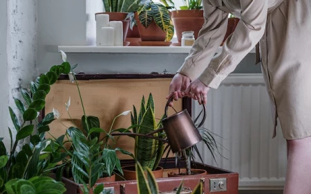 woman watering her houseplants