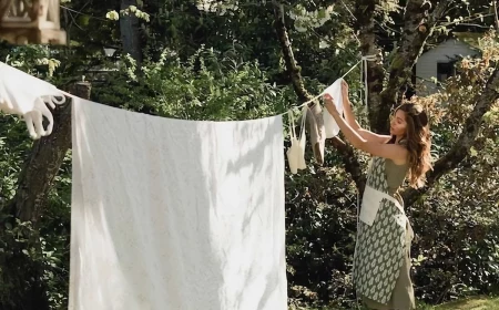 woman with hanged laundry outside