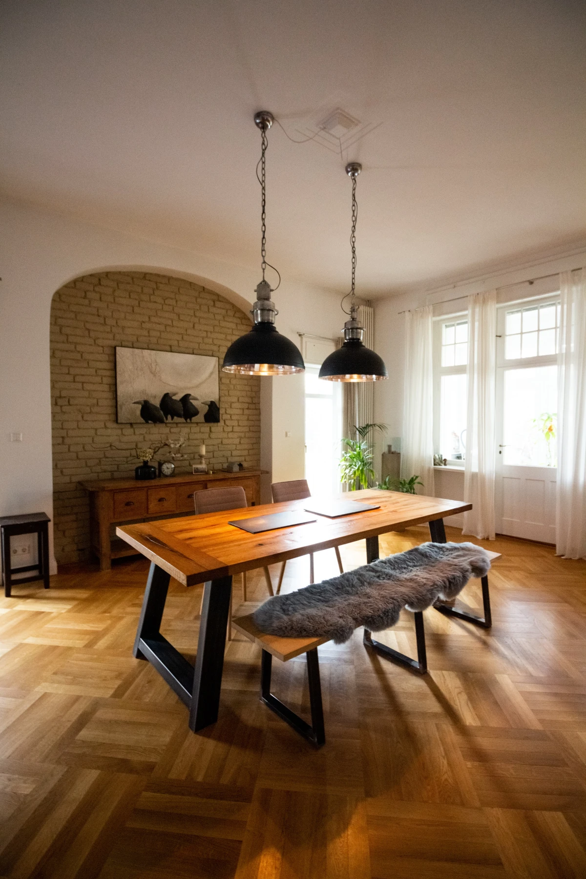 wooden flooring in dining table
