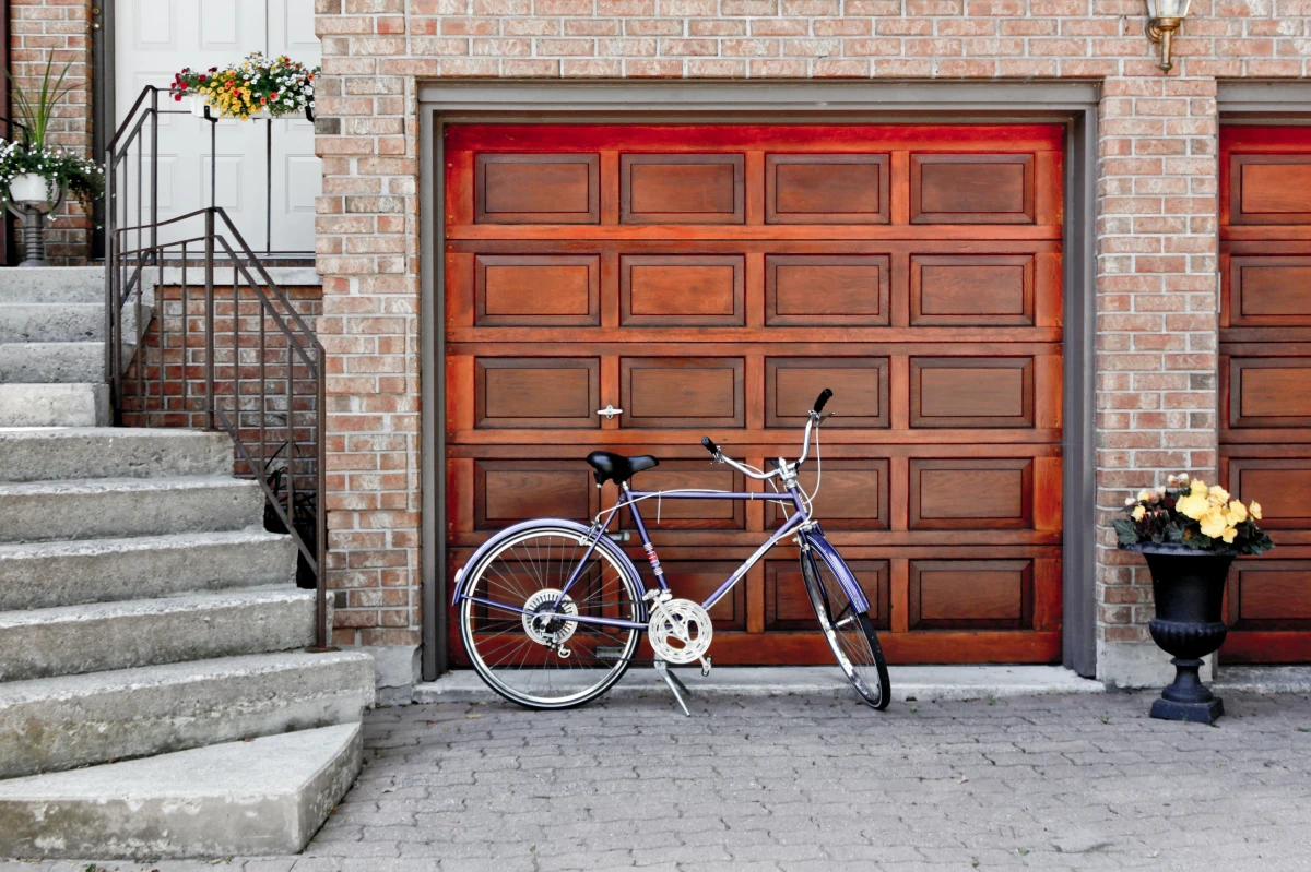 bicycle in front of garage door