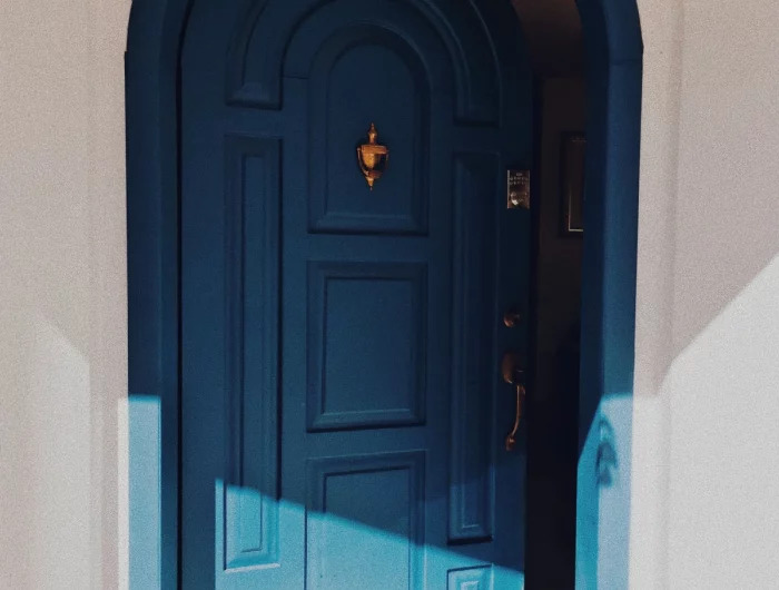 blue big arch door