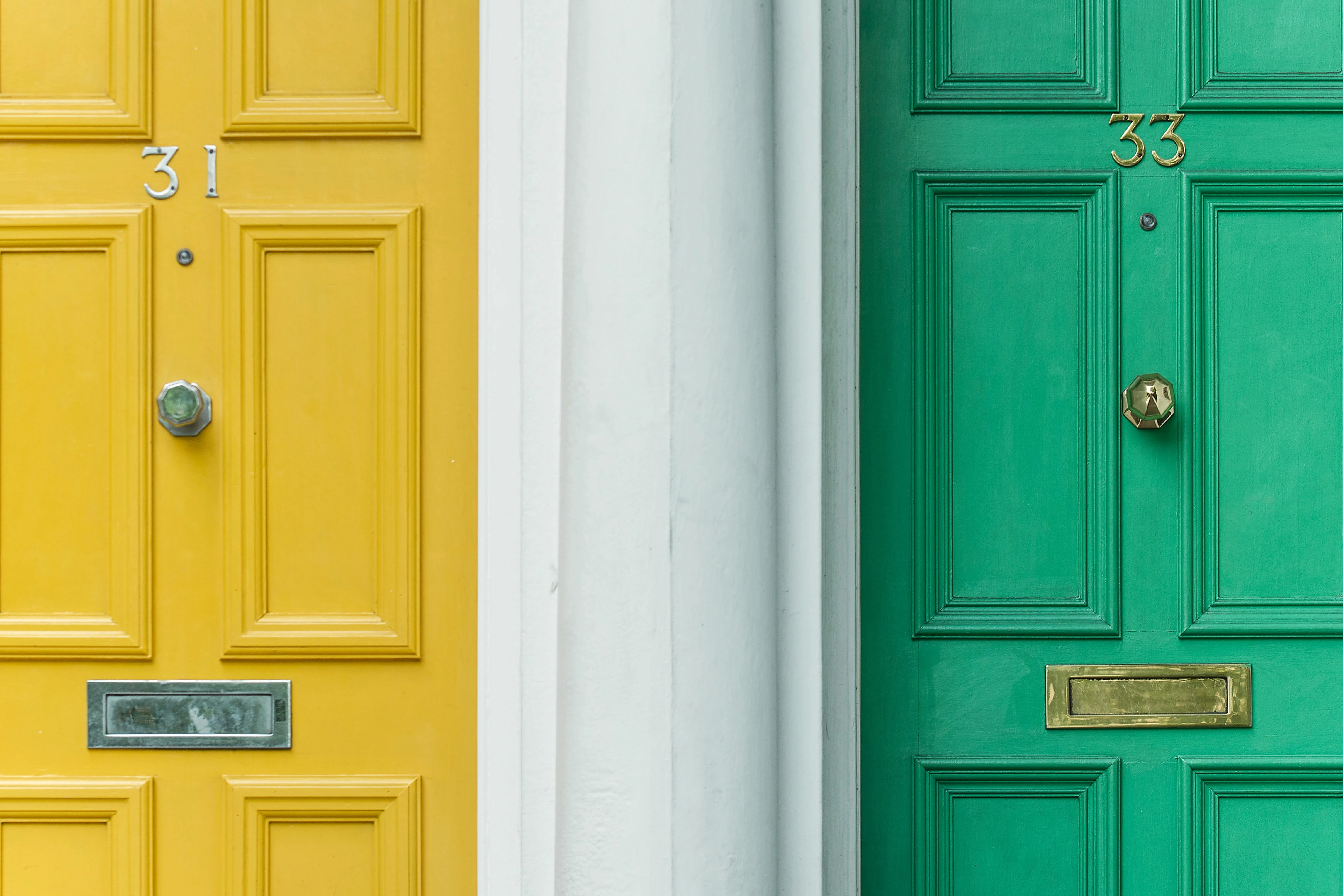 bright green and bright yellow door