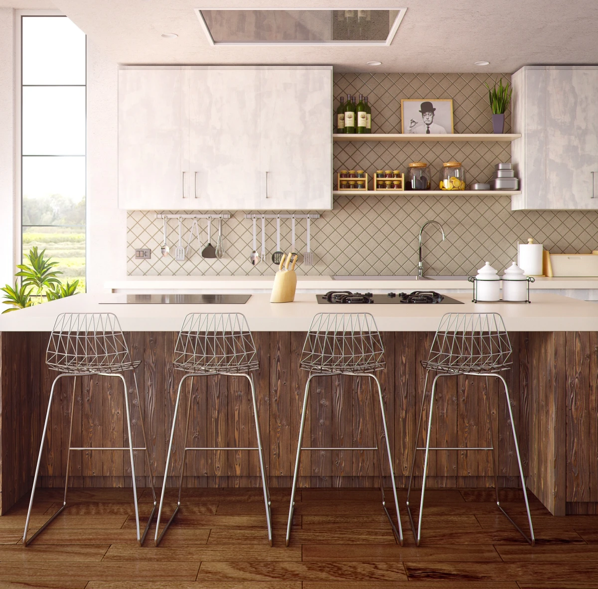 brown and white kitchen design