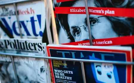 magazine stand with magazines