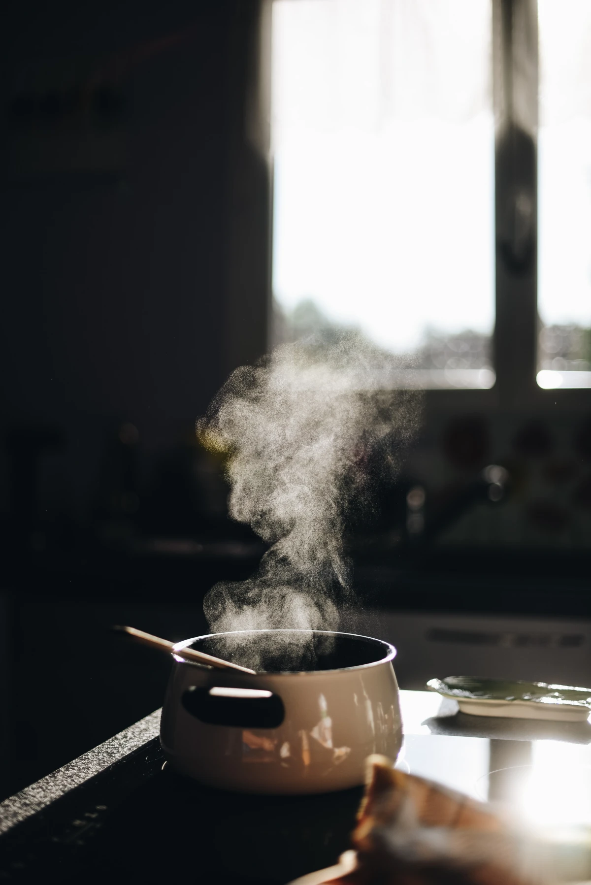 pot steaming on stove top