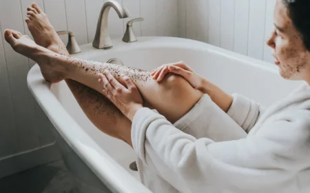 woman scrubbing herself in the shower