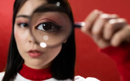 woman with magnifiying glass in front of eye