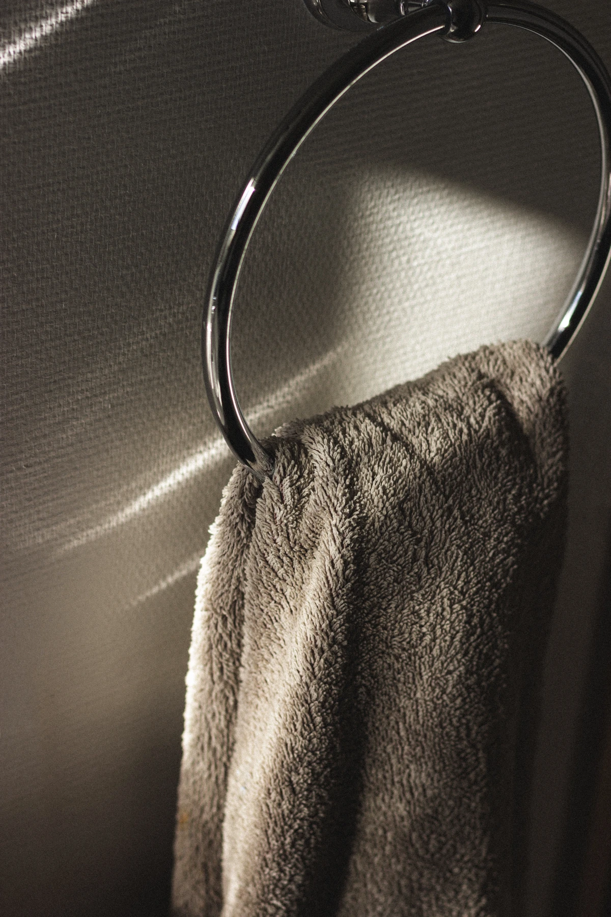 gray bath towel up close