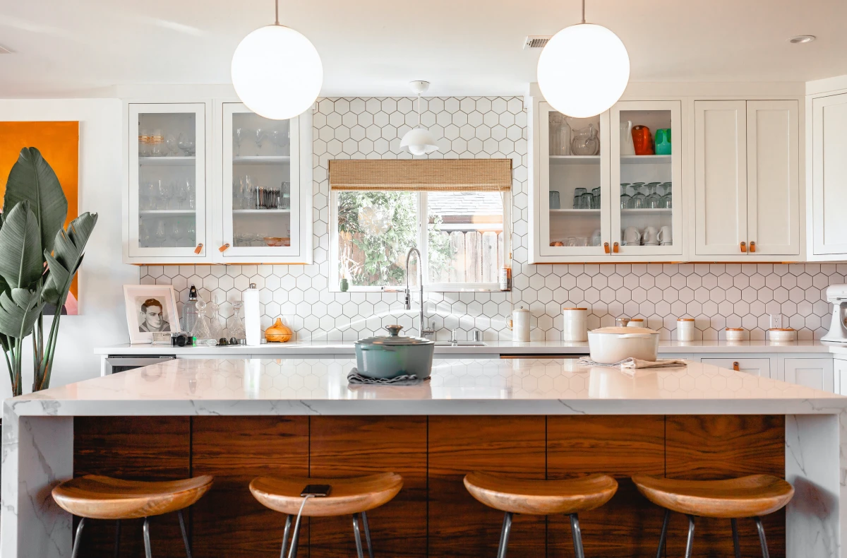 kitchen with a white quartz countertop