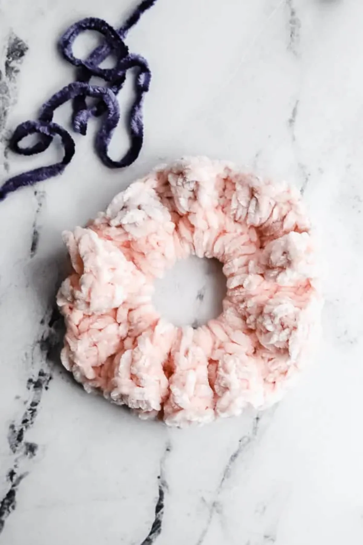 pink velvet scrnchie for crochet