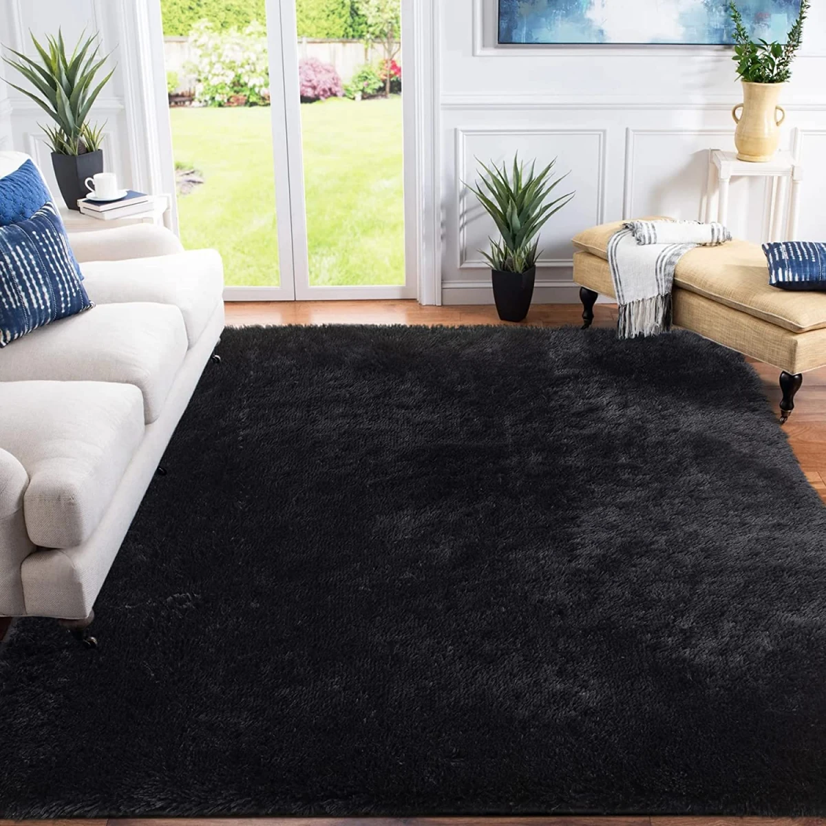 large black rug in living room