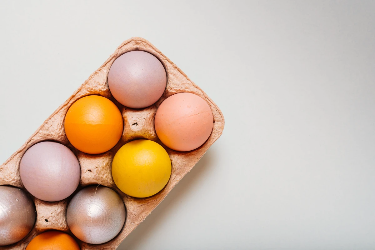 painted eggs in a carton