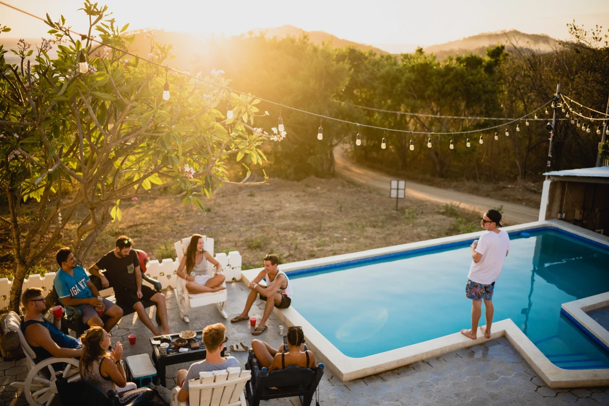 pool party in garden