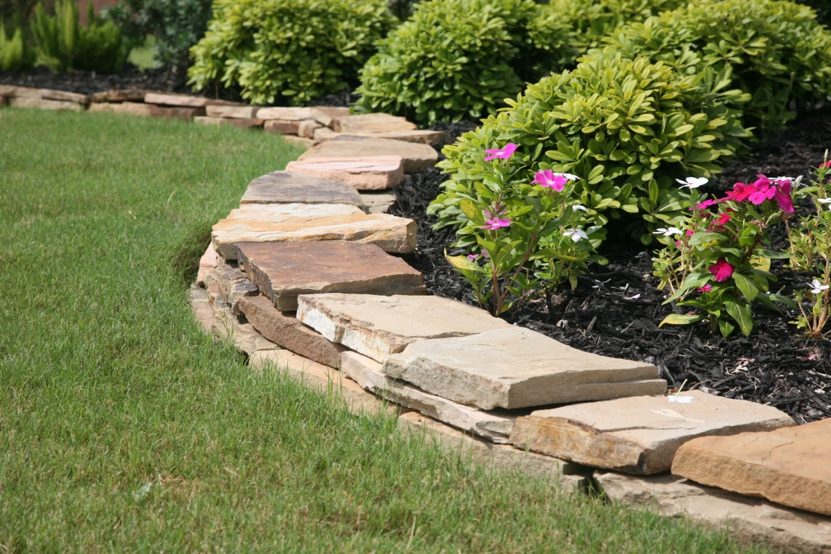 stacked flagstone border for plants