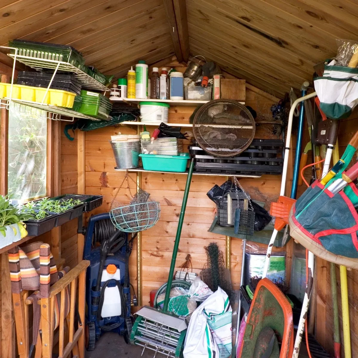 storage shed cluttered garden shed