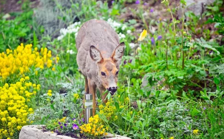 deer resistant plants deer strolling in garden