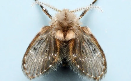 drain fly on blue backround
