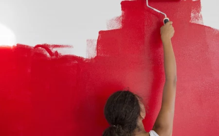 how to make paint dry faster woman painting a wall bright red