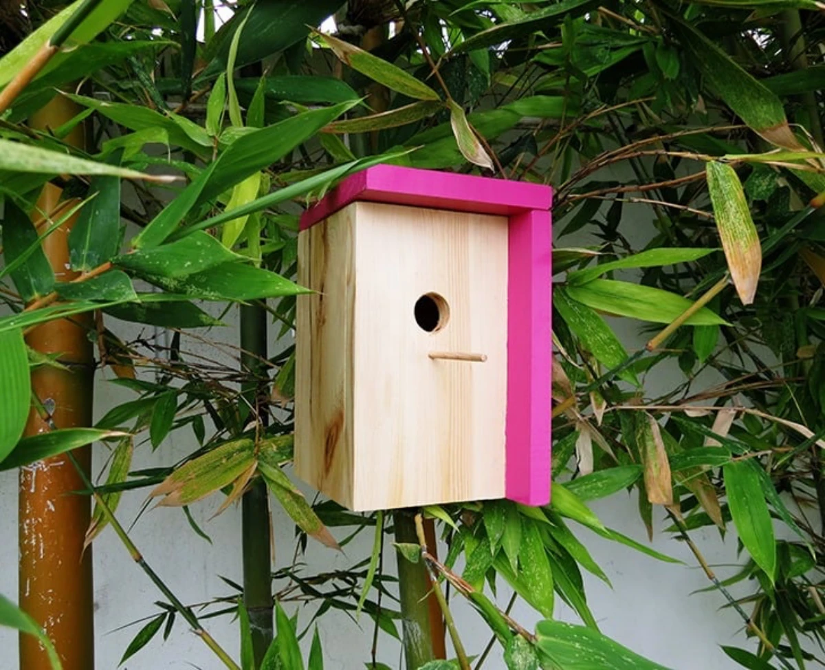 pink birdhouse simple and minimalistic