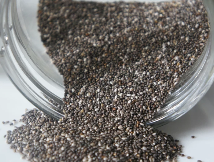 chia seeds spilling from a jar