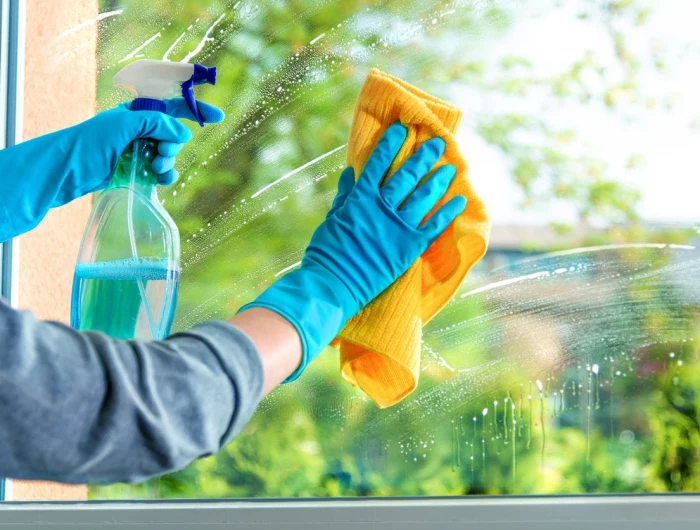 person cleaning windows