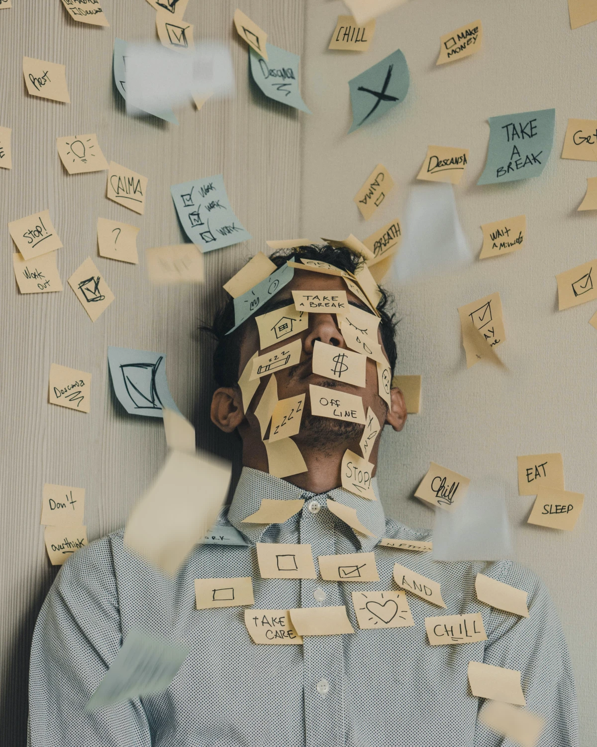 person with sticky notes on them