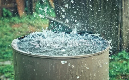 rain falling into a barrel