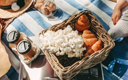 summer activities picnic on blue blanket