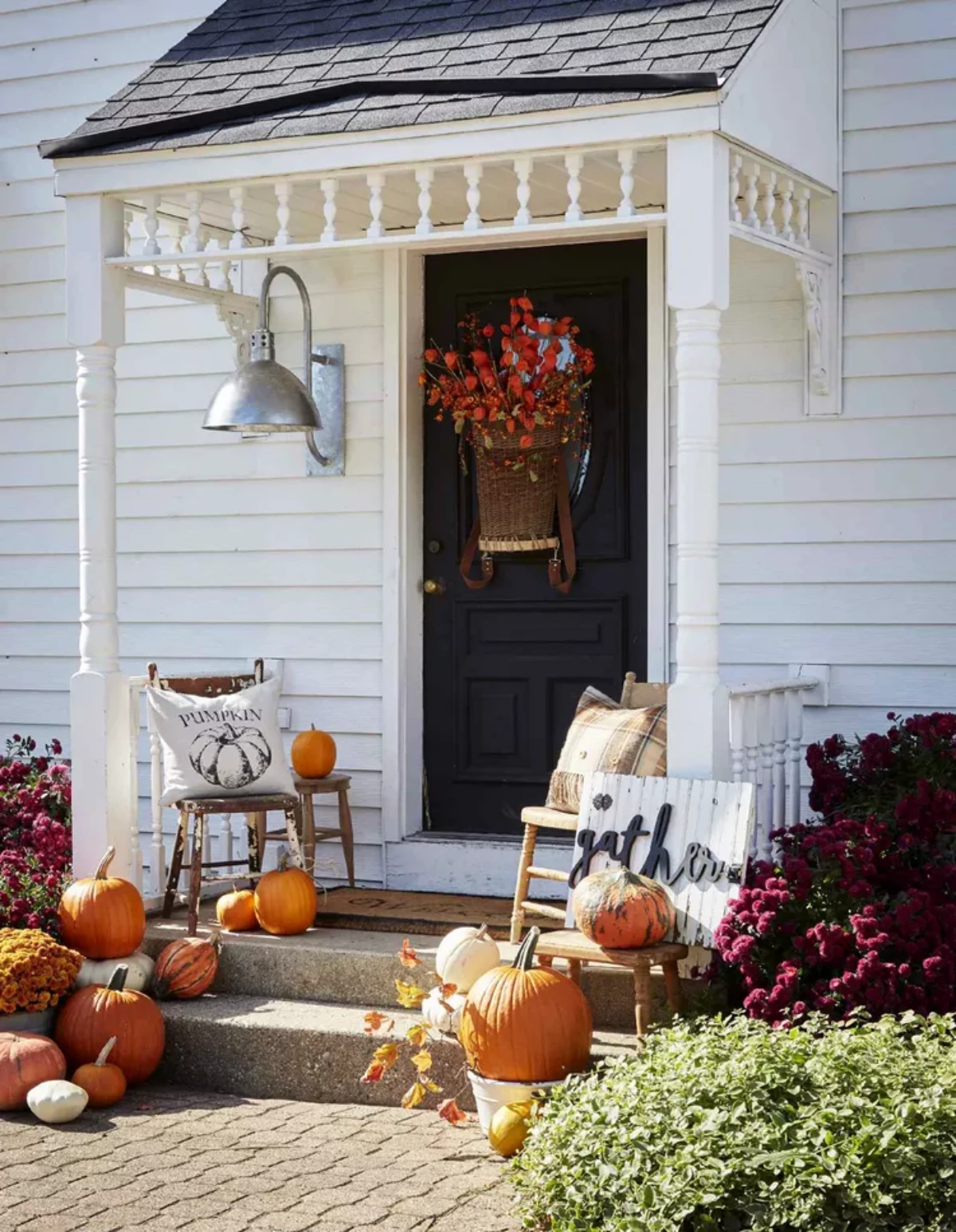 fall decorated black door